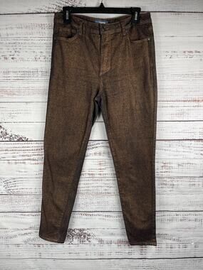 ModCloth Pants Women's 12 Brown Metallic Skinny High Rise Stretch Denim Jeans